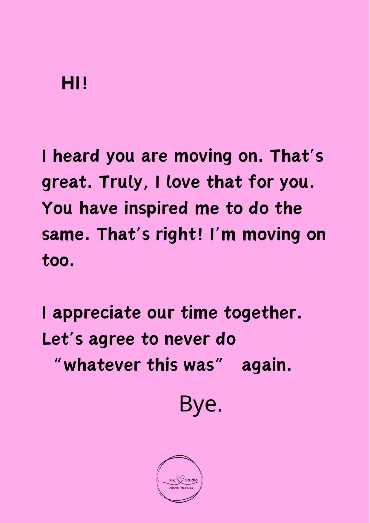 Pink Kiss Goodbye Card -Self Worth & Closure Message