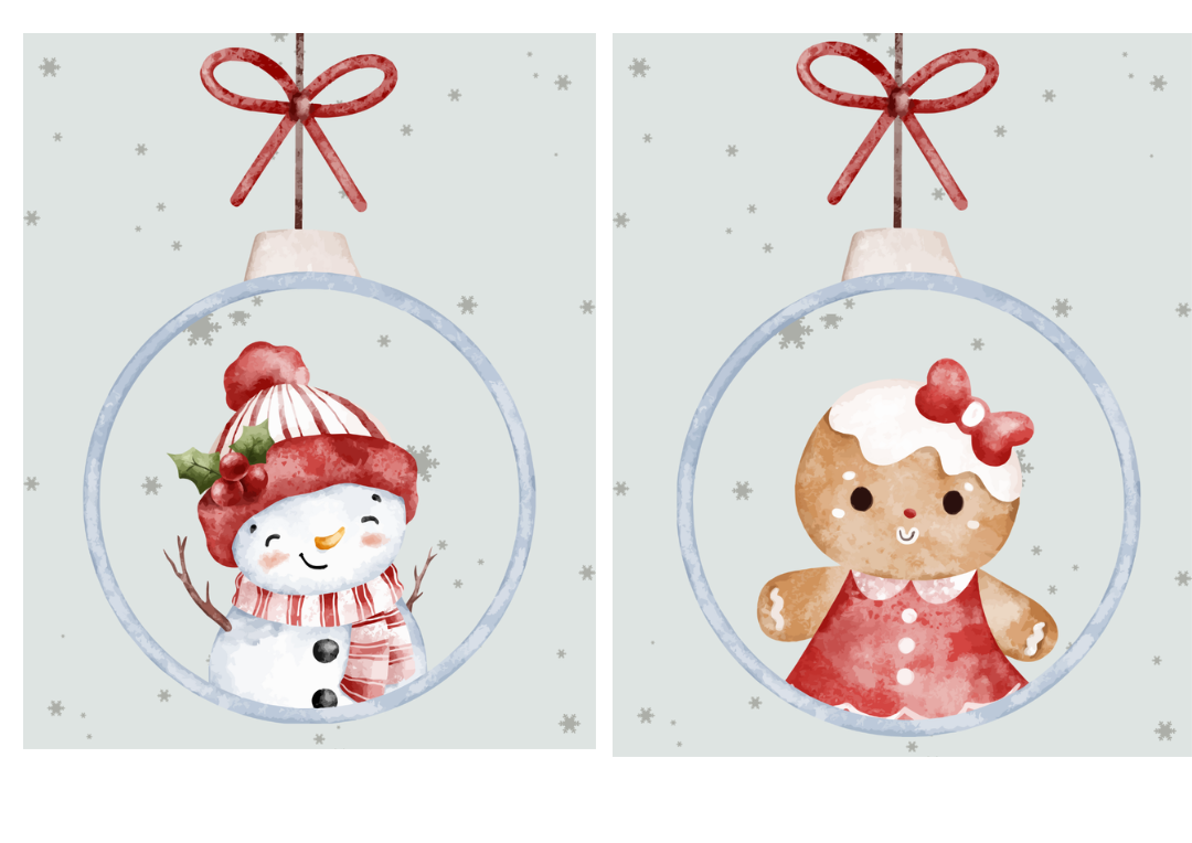 2x Ornament-themed Christmas Postcards - Xmas Postcards - Cute Christmas Cards